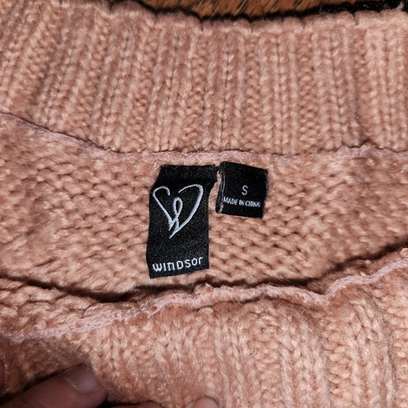 Windsor Pink Cable Knit Cropped Sweater Mock Neck Long Sleeve Women Small D22 - Picture 2 of 4